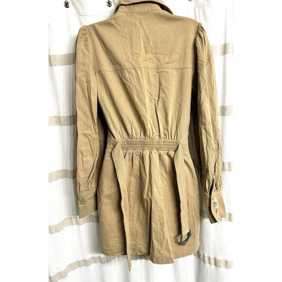 C/MEO Collective Camel Tan Dark Academia Long Puff Sleeves Office Mini Dress 6M - Picture 7 of 11